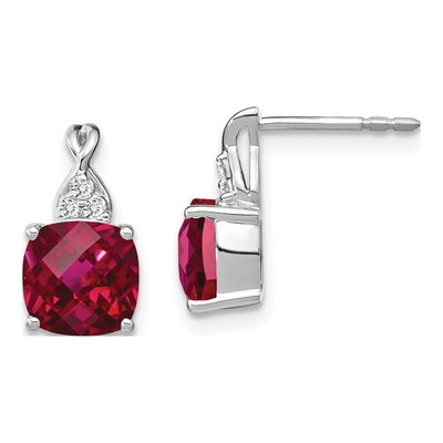 14K White Gold 1/20 ct tw Lab-Created Ruby & Diamond Birthstone Dangle Earrings