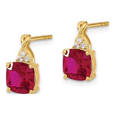 14K Yellow Gold 1/20 ct tw Lab-Created Ruby & Diamond Cushion Dangle Earrings – view 2