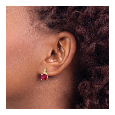 14K Yellow Gold 1/20 ct tw Lab-Created Ruby & Diamond Cushion Dangle Earrings – view 3