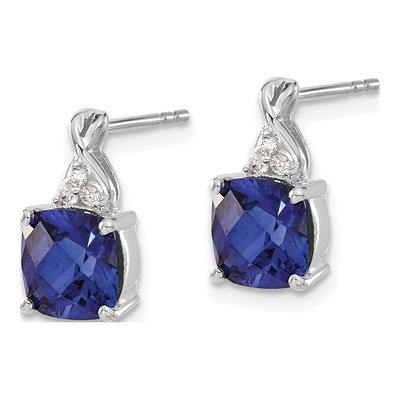 14K White Gold 1/20 ct tw Lab-Created Sapphire & Diamond Dangle Earrings – view 2