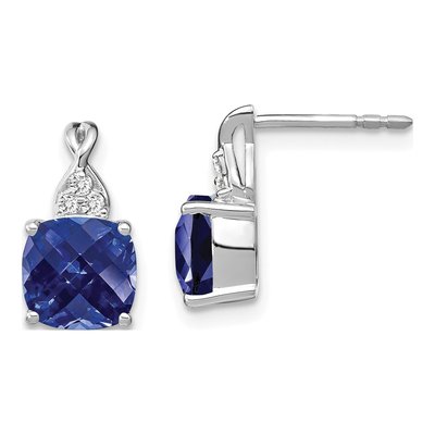 14K White Gold 1/20 ct tw Lab-Created Sapphire & Diamond Dangle Earrings