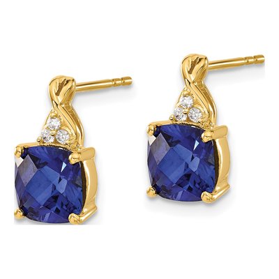 14K Yellow Gold 1/20 ct tw Lab-Created Sapphire & Diamond Cushion Dangle Earrings – view 2