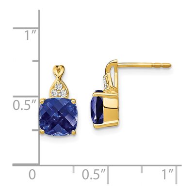 14K Yellow Gold 1/20 ct tw Lab-Created Sapphire & Diamond Cushion Dangle Earrings – view 4