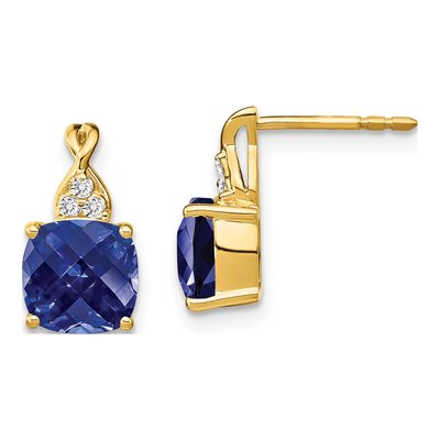14K Yellow Gold 1/20 ct tw Lab-Created Sapphire & Diamond Cushion Dangle Earrings