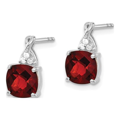 14K White Gold 1/20 ct tw Garnet & Diamond Cushion Dangle Earrings – view 2