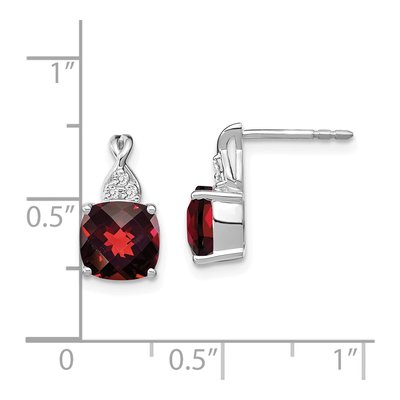 14K White Gold 1/20 ct tw Garnet & Diamond Cushion Dangle Earrings – view 4