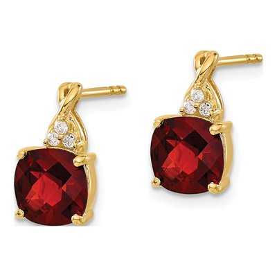 14K Yellow Gold 1/20 ct tw Garnet & Diamond Cushion Dangle Earrings – view 2