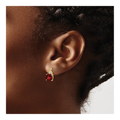 14K Yellow Gold 1/20 ct tw Garnet & Diamond Cushion Dangle Earrings – view 3