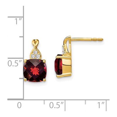 14K Yellow Gold 1/20 ct tw Garnet & Diamond Cushion Dangle Earrings – view 4