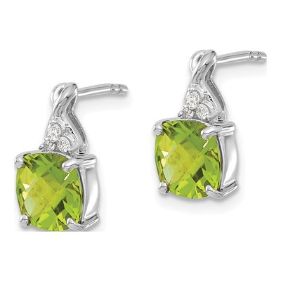 14K White Gold 1/20 ct tw Peridot & Diamond Cushion Dangle Earrings – view 2