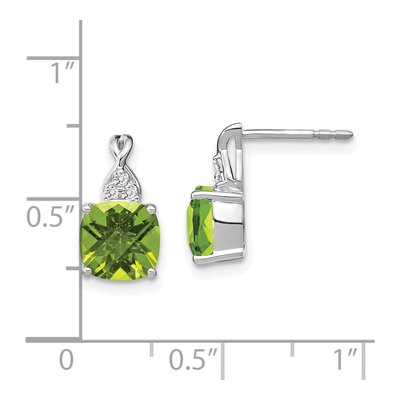 14K White Gold 1/20 ct tw Peridot & Diamond Cushion Dangle Earrings – view 4