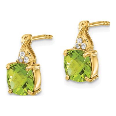 14K Yellow Gold 1/20 ct tw Peridot & Diamond Dangle Earrings – view 2