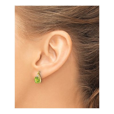 14K Yellow Gold 1/20 ct tw Peridot & Diamond Dangle Earrings – view 3