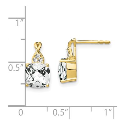 10K Yellow Gold 1/20 ct tw White Topaz & Diamond Cushion Dangle Earrings – view 5
