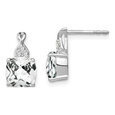 14K White Gold 1/20 ct tw White Topaz & Diamond Dangle Earrings