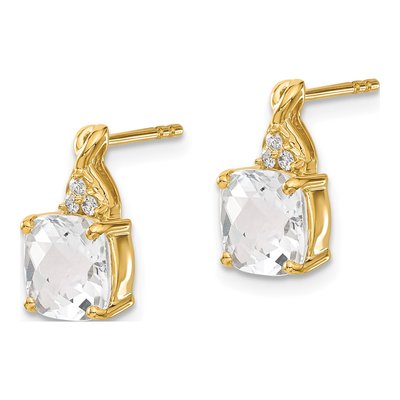 14K Yellow Gold 1/20 ct tw White Topaz & Diamond Dangle Earrings – view 2