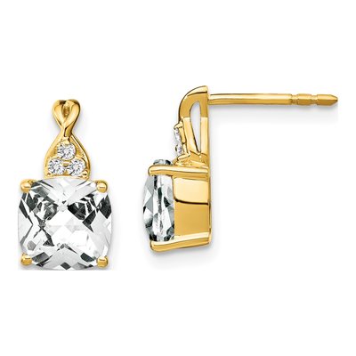 14K Yellow Gold 1/20 ct tw White Topaz & Diamond Dangle Earrings