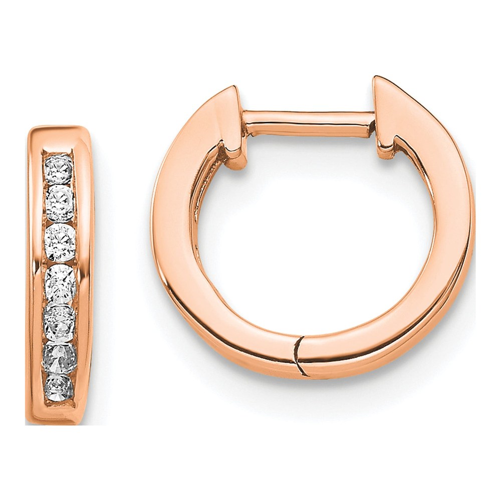 10K Rose Gold 1/10 ct tw 11mm Diamond Huggie Hoop Earrings