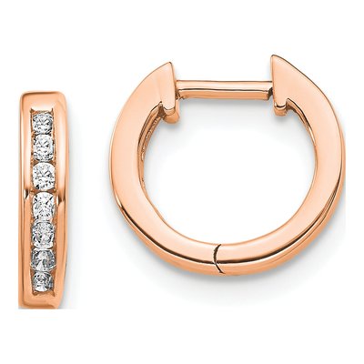 10K Rose Gold 1/10 ct tw 11mm Diamond Huggie Hoop Earrings