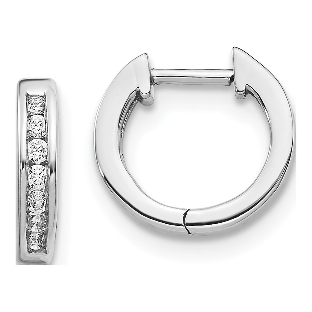 14K White Gold 1/10 ct tw 11mm Diamond Channel Huggie Hoop Earrings
