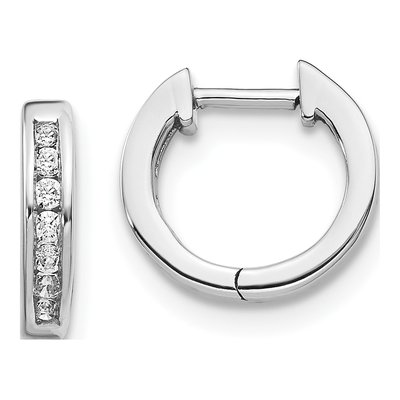 14K White Gold 1/10 ct tw 11mm Diamond Channel Huggie Hoop Earrings