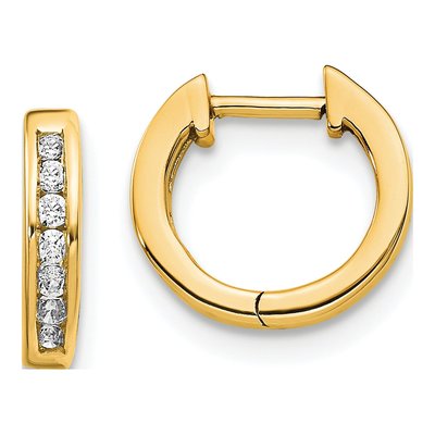 14K Yellow Gold 1/10 ct tw 11mm Diamond Channel Huggie Hoop Earrings