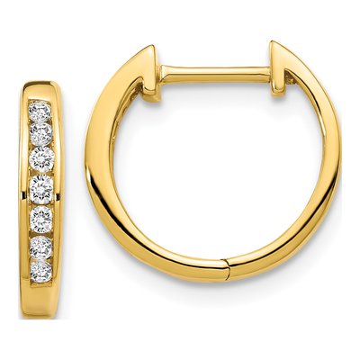 14K Yellow Gold 1/5 ct tw 13mm Diamond Channel Huggie Hoop Earrings
