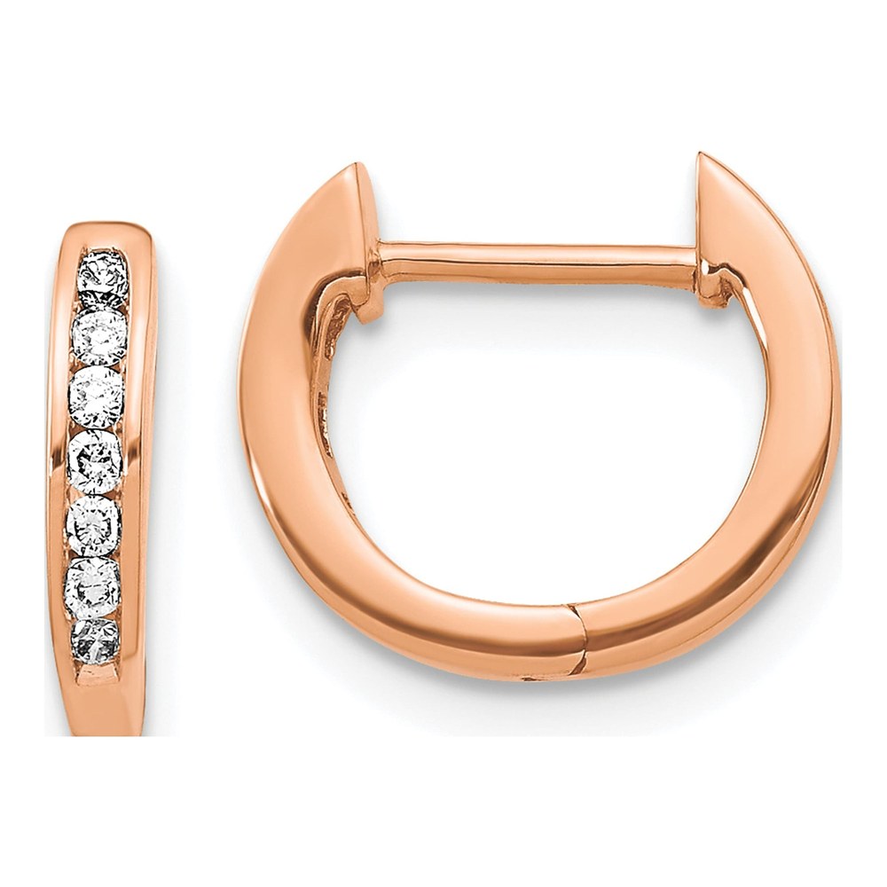 14K Rose Gold 1/6 ct tw Diamond Channel Huggie Hoop Earrings