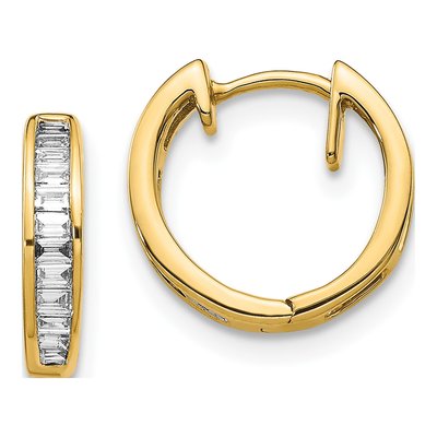 10K Yellow Gold 1/4 ct tw Baguette Diamond Huggie Hoop Earrings
