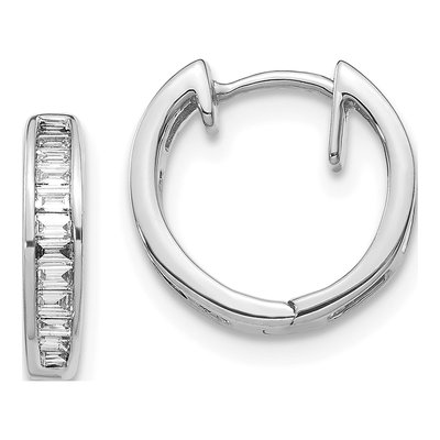 14K White Gold 1/4 ct tw Diamond Baguette Huggie Hoop Earrings
