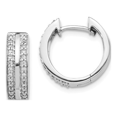 14K White Gold 1/5 ct tw 14mm Diamond 2-Row Huggie Hoop Earrings