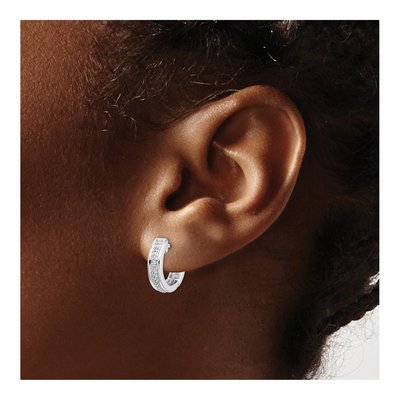 10K White Gold Diamond Huggie Hoop Earrings – view 3