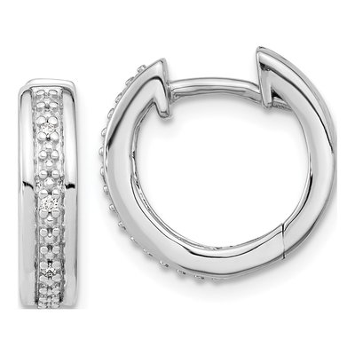 10K White Gold Diamond Huggie Hoop Earrings