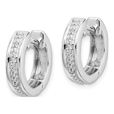 14K White Gold Diamond Huggie Hoop Earrings – view 2