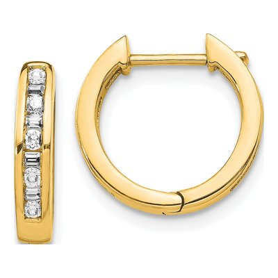 10K Yellow Gold 1/4 ct tw 14mm Diamond Huggie Hoop Earrings