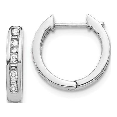 14K White Gold 1/4 ct tw 14mm Diamond Channel-Set Huggie Hoop Earrings