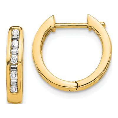 14K Yellow Gold 1/4 ct tw 14mm Diamond Huggie Hoop Earrings