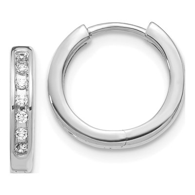 14K White Gold 1/10 ct tw Diamond Channel-Set Huggie Hoop Earrings