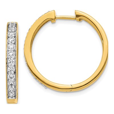 14K Yellow Gold 3/4 ct tw 22mm Diamond Huggie Hoop Earrings