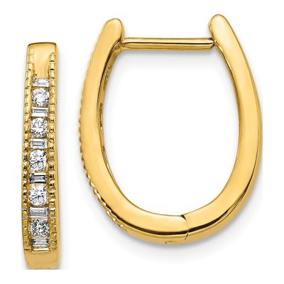10K Yellow Gold 1/4 ct tw Diamond Oval Huggie Hoop Earrings