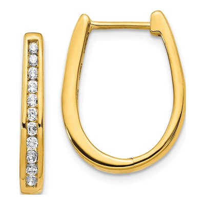 14K Yellow Gold 1/2 ct tw Diamond Oval Huggie Hoop Earrings