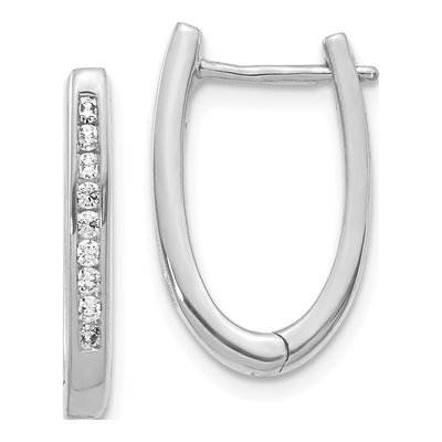 10K White Gold 1/4 ct tw Diamond Oval Huggie Hoop Earrings