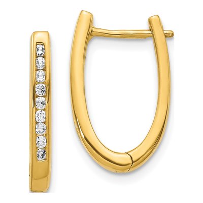 10K Yellow Gold 1/4 ct tw Diamond Oval Huggie Hoop Earrings