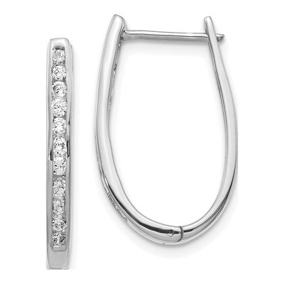 14K White Gold 1/2 ct tw Diamond Oval Huggie Hoop Earrings