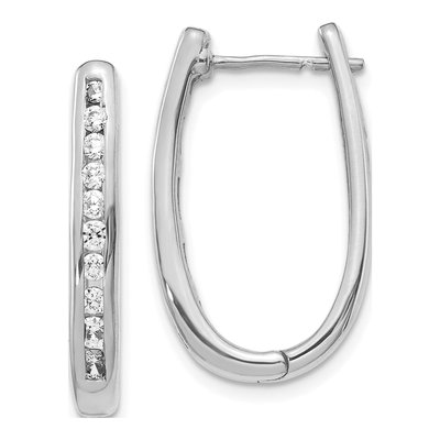 10K White Gold 3/4 ct tw Diamond Oval Huggie Hoop Earrings