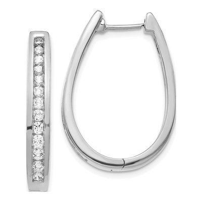 14K White Gold 1 ct tw 27mm Diamond Huggie Hoop Earrings