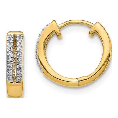 14K Yellow Gold 1/10 ct tw 11mm Diamond Huggie Hoop Earrings