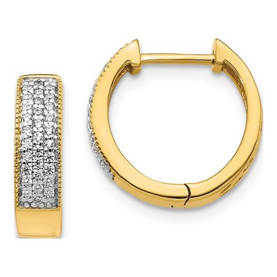 14K Yellow Gold 1/4 ct tw 15mm Diamond Pave Huggie Hoop Earrings