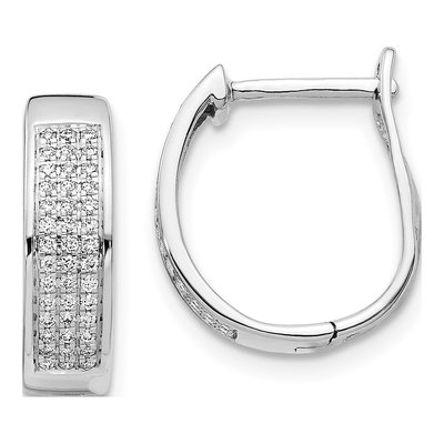 14K White Gold 1/5 ct tw 13mm Diamond Pave Oval Huggie Hoop Earrings