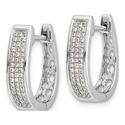 14K White Gold 1/3 ct tw 16mm Diamond Pave Oval Huggie Hoop Earrings – view 3